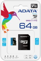Adata MicroSDXC 64GB UHS-I 85/20MB/s + ad (AUSDX64GUICL10A1-RA1)