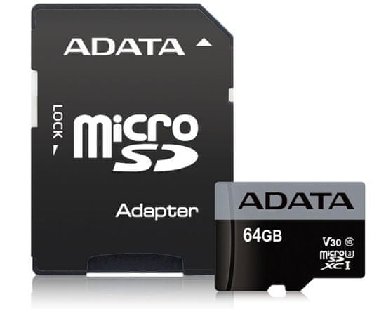 Adata MicroSDXC 64GB UHS-I 95/30MB/s + ad (AUSDX64GUI3V30S-RA1)