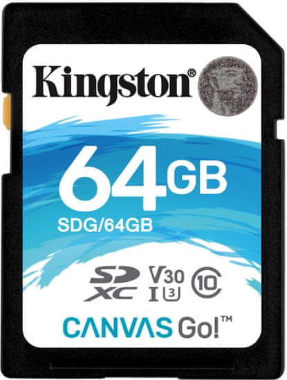 Kingston 64GB Canvas Go! SDXC UHS-I U3 + ad (SDG/64GB) - rozbaleno