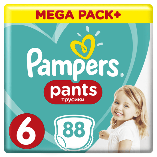 Pampers Plenkové kalhotky Pants 6 (15+ kg) Extra Large - Mega Box 88 ks