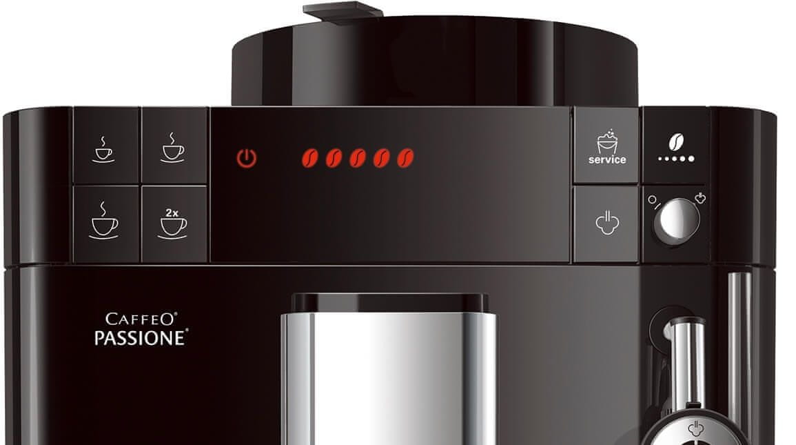 Automatický kávovar Melitta Passione Černá systém extrakce aroma safe bean to cup 2 šálky najednou nastavitelná výška trysky kompaktní rozměry parní tryska pro napěnění mléka