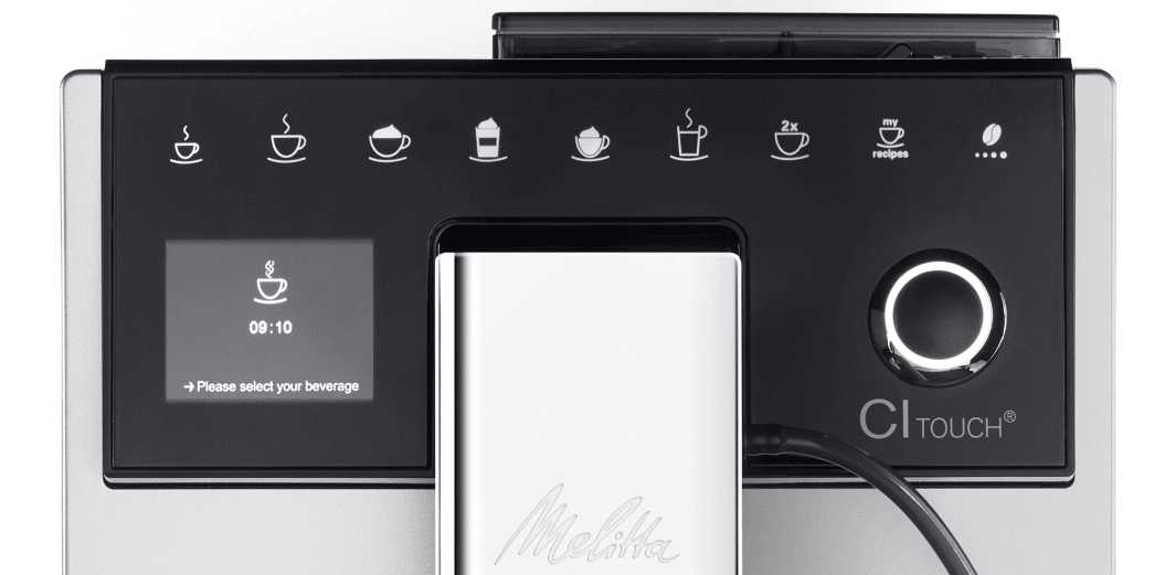 Automatický kávovar Melitta CI Touch Stříbrná bean select 2 šálky najednou nastavitelná výška trysky kompaktní rozměry parní tryska pro napěnění mléka
