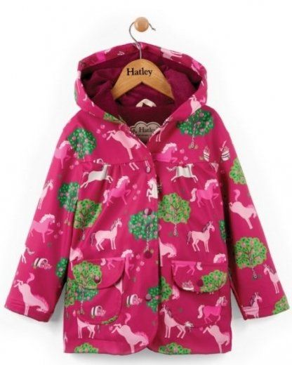 Hatley Dívčí nepromokavý kabátek s koňmi - růžový