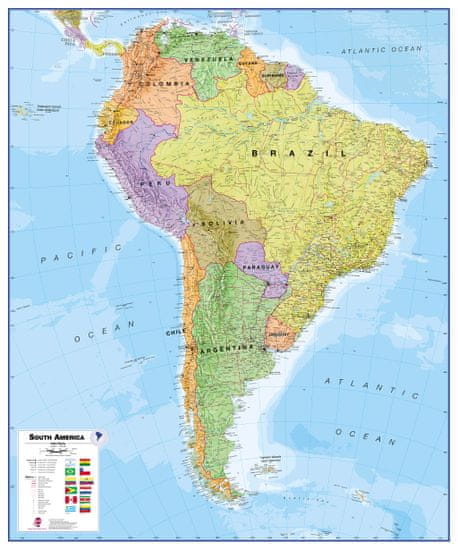 Jižní Amerika politická nástěnná mapa 100x120 cm