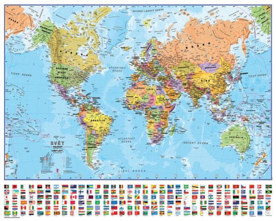Svět politický nástěnná mapa 100x73 cm s vlajkami ČESKY