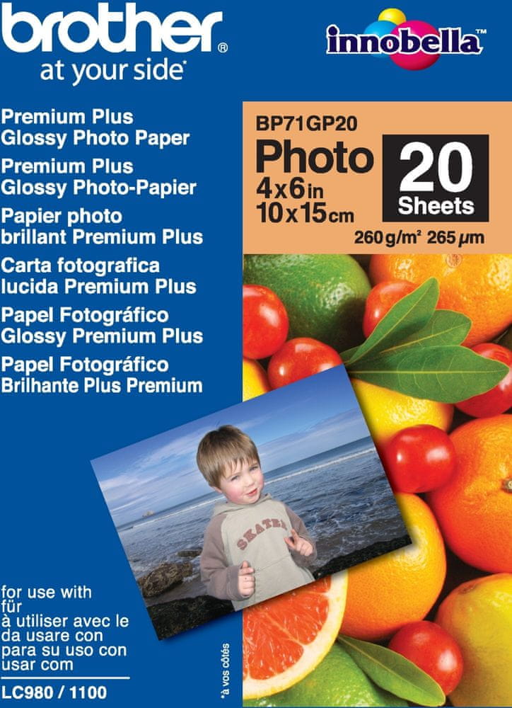 Levně Brother fotopapír premium Glossy BP71GP20 10 x 15, 20ks