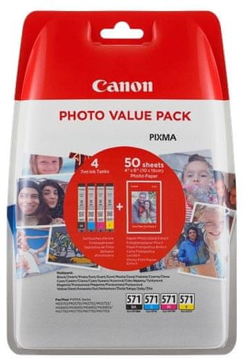 Levně Canon CLI-571 C/M/Y/BK Photo Value pack + 4x6 Photo Paper (PP-201 50sheets) (0386C006)