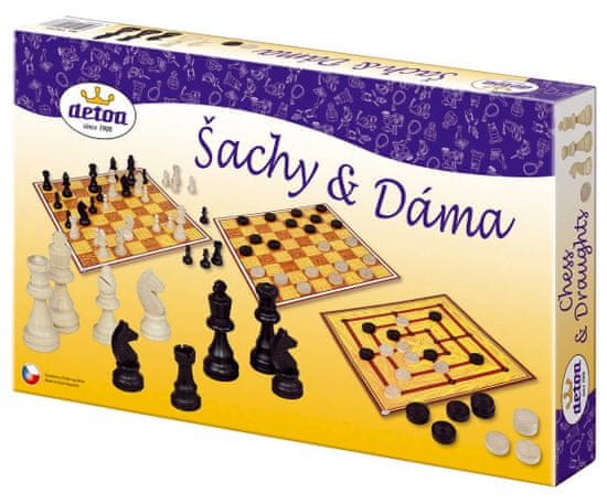 Detoa Šachy a dáma dřevo společenská hra v krabici 35x23x4 cm