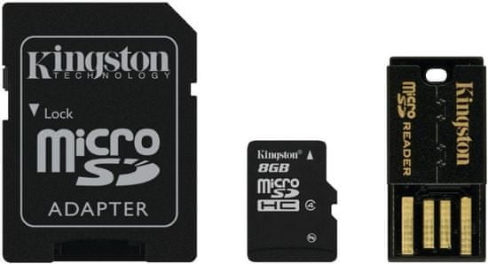Kingston Micro SDHC 8GB Class 4 + SD adaptér + USB čtečka MBLY4G2/8GB