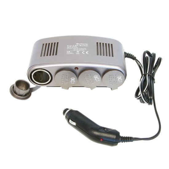 CarPoint Rozčtyřka 12V - s kabelem Lux 10A a LED kontrolkou šedá