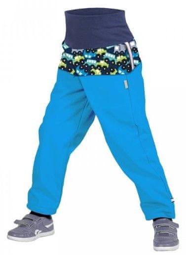 Unuo Chlapecké softshellové kalhoty s fleecem Autíčka SLIM 98/104 modrá