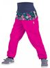 Unuo Dívčí softshellové kalhoty s fleecem Květinky SLIM 86/92 růžová