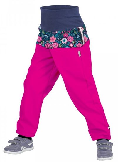 Unuo Dívčí softshellové kalhoty s fleecem Květinky SLIM