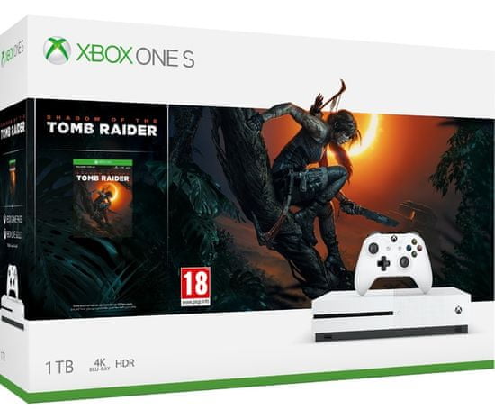 Microsoft Xbox One S 1TB + Shadow of The Tomb Raider - použité