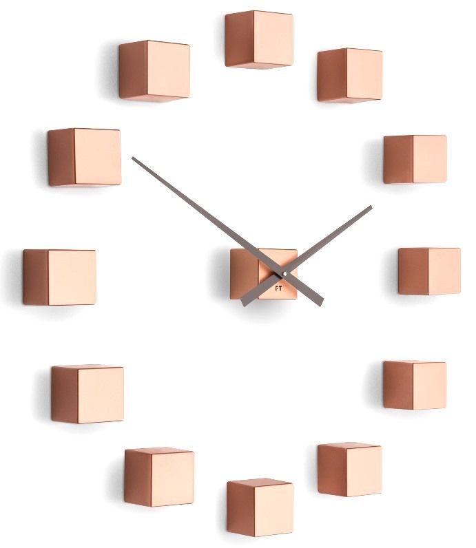 Future Time Designové nástěnné nalepovací hodiny FT3000CO Cubic copper