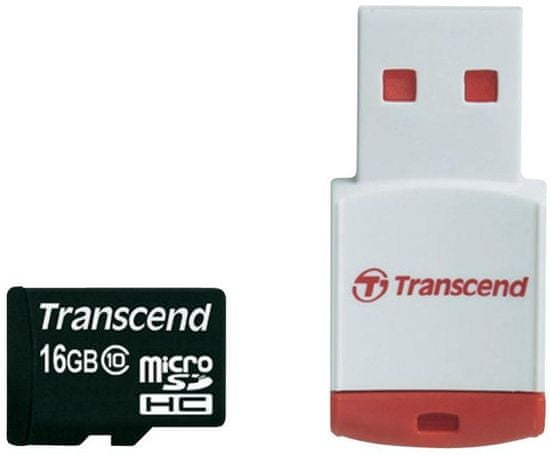 Transcend Micro SDHC 16GB Class 10 + USB čtečka (TS16GUSDHC10-P3)