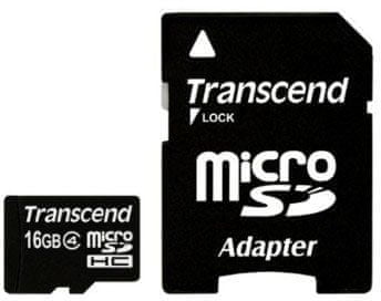 Transcend Micro SDHC 16GB Class 4 + adaptér (TS16GUSDHC4)