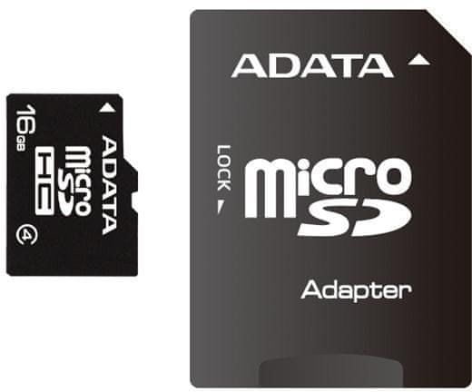 Adata Micro SDHC 16GB Class 4 + adaptér (AUSDH16GCL4-RA1)