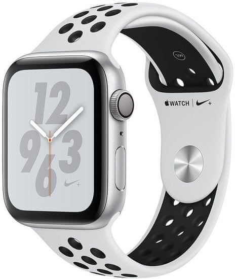 Apple Watch Nike+ Series 4, 44mm, pouzdro ze stříbrného hliníku/platinově-černý řemínek MU6K2HC/A