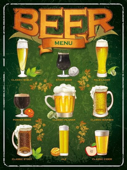 Postershop Plechová cedule - Beer menu
