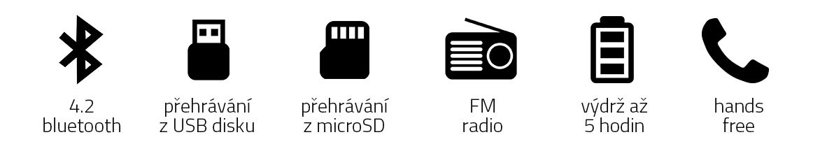 bluetooth usb microSD fm rádio výdrž baterie 5 h hands-free