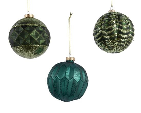 Kaemingk Set 12 ks vánočních ozdob s reliéfem, zelené, petrolejové, skleněné - použité