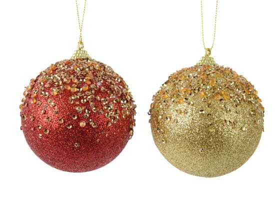 Kaemingk Set 12 ks vánočních ozdob s kamínky, 8 cm, zlaté a červené