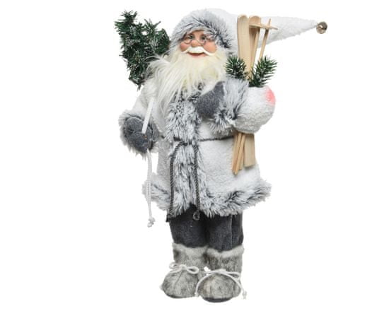 Kaemingk Dekorace Santa v dlouhém kabátu, šedo-bílý, 30 cm