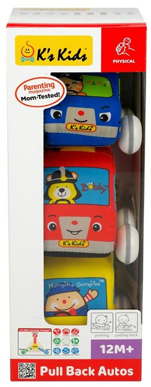 K´s Kids Krabice 3ks - látková auta s natahovacím pohonem