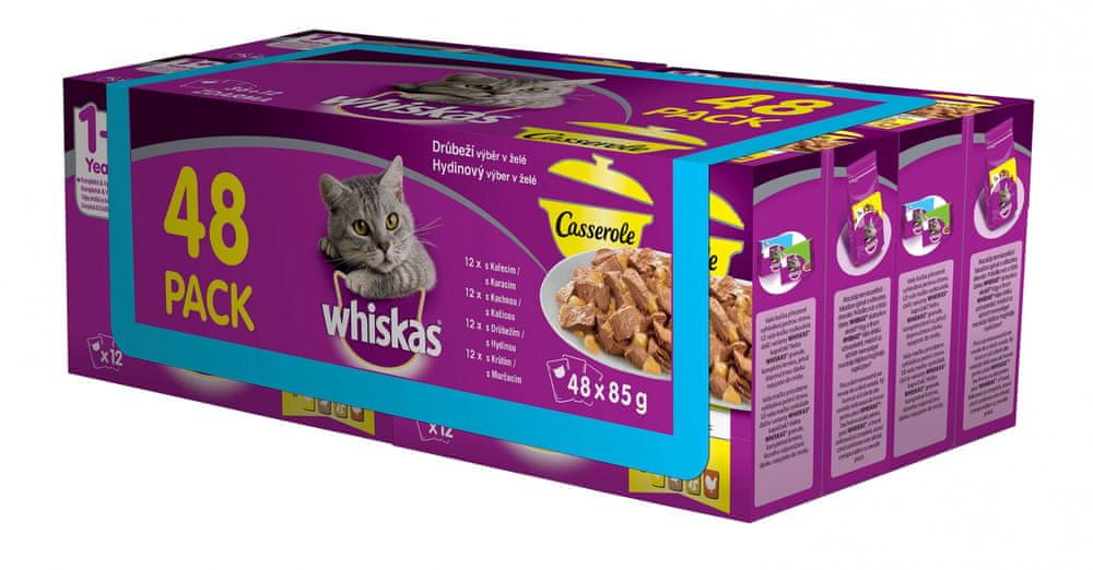 Whiskas Casserole kapsičky drůbeží výběr v želé pro dospělé kočky 48 x 85 g
