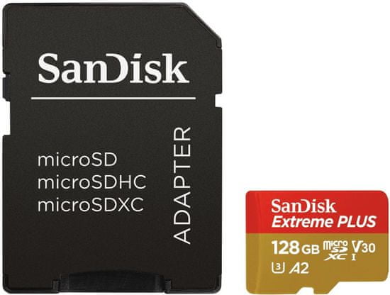 SanDisk Extreme Plus Micro SDXC 128GB A2 C10 V30 UHS-I U3 + adaptér (SDSQXBZ-128G-GN6MA)