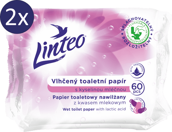 LINTEO Vlhčený toaletní papír s kyselinou mléčnou 2 × 60 ks