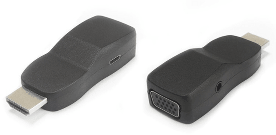 PremiumCord Převodník HDMI na VGA miniaturní provedení se zvukem a napájecím konektorem, černý khcon-21