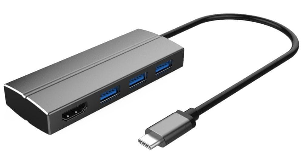 PremiumCord Adaptér USB 3.1 Type-C male na HDMI female + 3× USB 3.0, aluminum ku31hdmi06