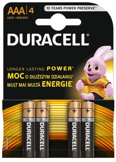 Duracell Alkalické baterie AAA, balení 4 ks 10PP100005