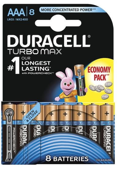 Duracell Alkalické baterie Turbo Max AAA, balení 8 ks 10PP030035