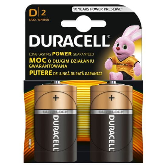 Duracell Alkalické baterie D, balení 2 ks 10PP100009