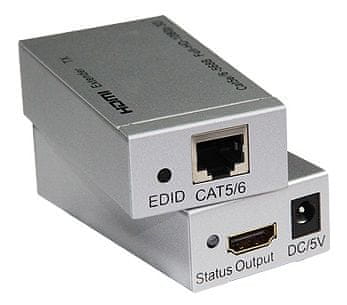 PremiumCord HDMI extender na 60 m přes jeden kabel Cat5e/Cat6 khext60-1, stříbrný
