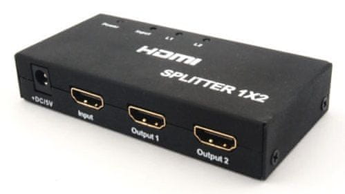 PremiumCord HDMI splitter 1-2 porty kovový s napájením, 4K, FULL HD, 3D khsplit2b - rozbaleno