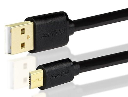 AXAGON BUMM-AM05QB, HQ Kabel MicroUSB <-> USB A, datový a nabíjecí 2 A, černý, 0,5 m