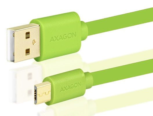 AXAGON BUMM-AM05QG, HQ Kabel MicroUSB <-> USB A, datový a nabíjecí 2 A, zelený, 0,5 m