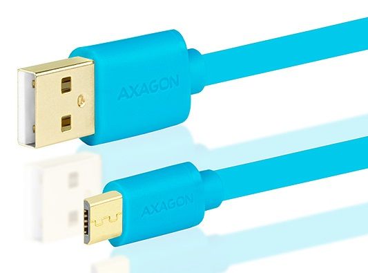 AXAGON BUMM-AM10QL, HQ Kabel MicroUSB <-> USB A, datový a nabíjecí 2 A, modrý, 1 m