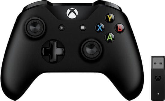 Microsoft Xbox ONE S ovladač, černý + bezdrátový adaptér pro Win 10 v2 (4N7-00002)