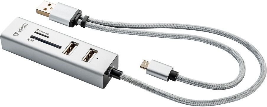 Yenkee YHC 102SR USB OTG COMBO HUB + čtečka 45012402, stříbrný