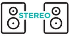 Kvalitní stereo ozvučení dvěma reproduktory.