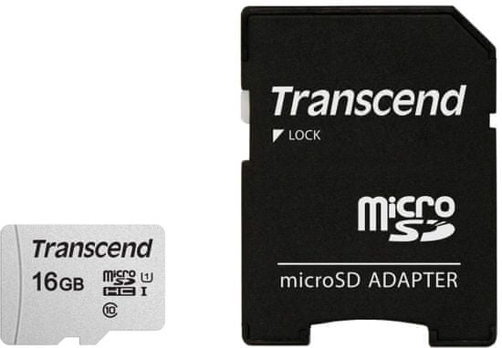 Transcend microSDHC 16GB, 300S, UHS-I, U1 + adaptér (TS16GUSD300S-A)