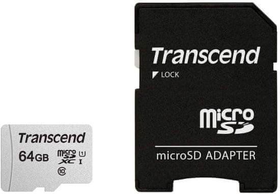 Transcend microSDXC 64GB, 300S, UHS-I, U1 + adaptér (TS64GUSD300S-A)