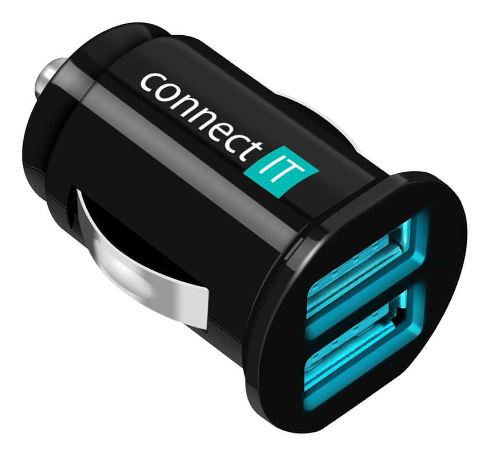 Connect IT autonabíječka, 2x USB, 2,1 A + 1 A, černá