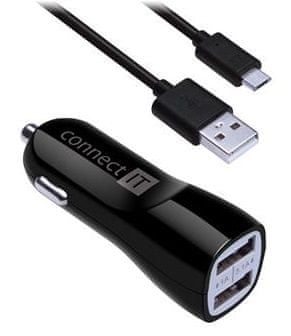 Connect IT InCarz PREMIUM nabíječka do auta 2× USB 3,1 A + 1 A, černá CI-243