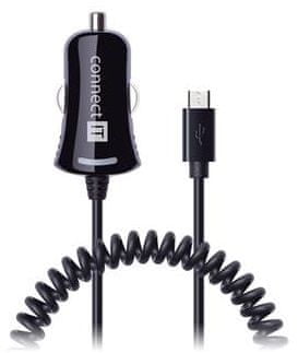 Connect IT InCarz nabíječka do auta Micro-USB 2,1 A, 1m spirálový flexibilní kabel, černá CI-436